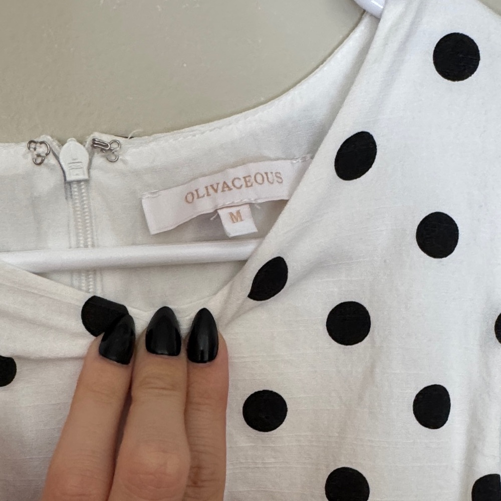 White Polka Dot Sleeveless Rib Cutout Dress - Picture 4 of 6